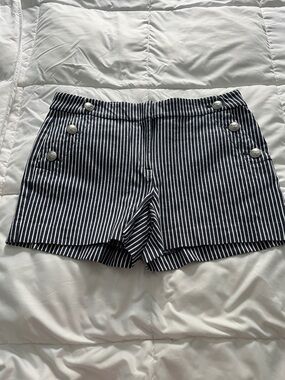 LOFT Navy and White Striped High-Waist Sailor Shorts